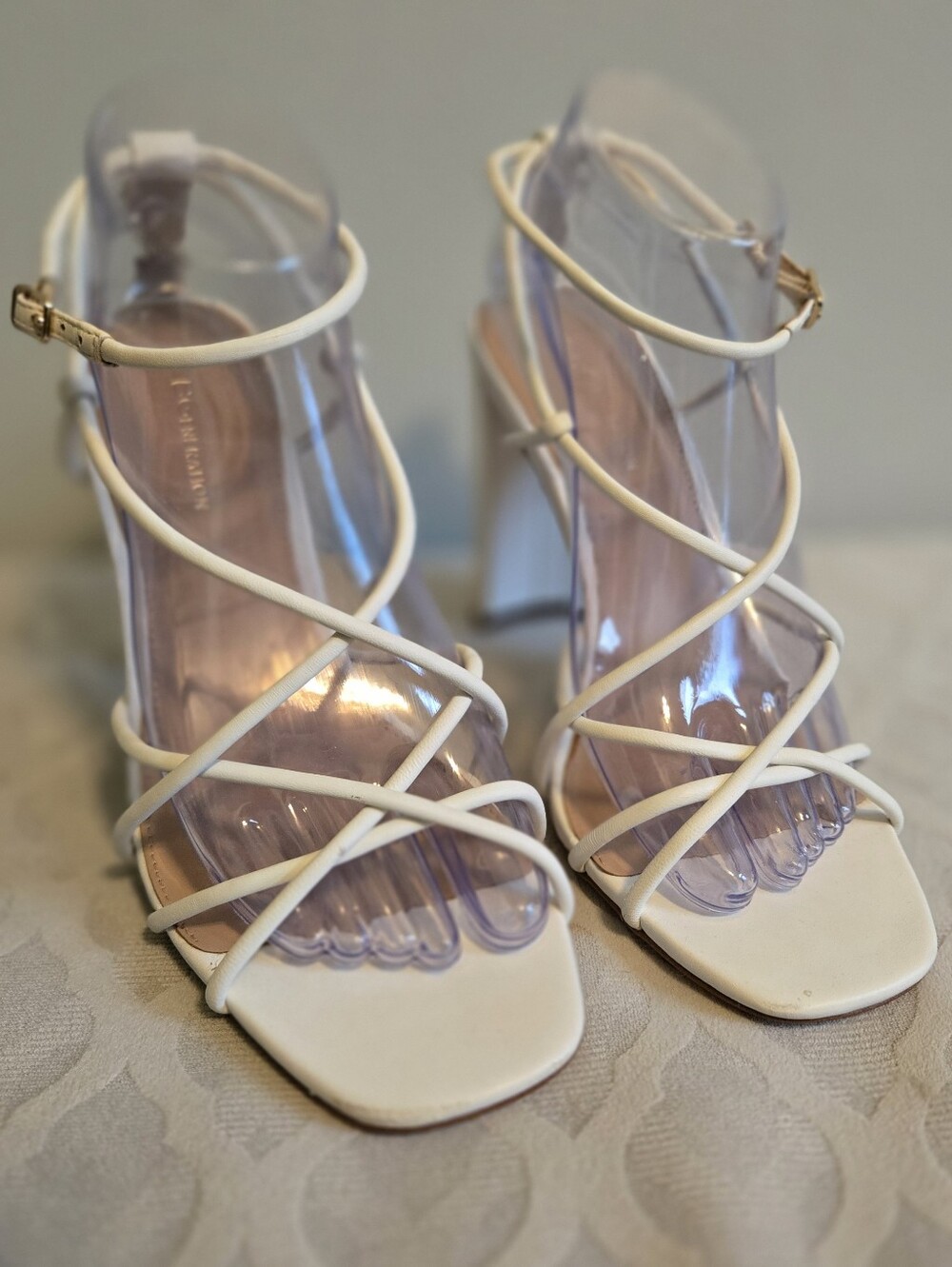 BCBGeneration Cream Strappy Block Heel Sandals